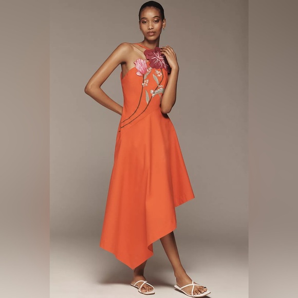 Anthropologie Dresses & Skirts - Anthropologie Asymmetric Red Sexy Floral Cocktail Party Dress Resort Wear 2